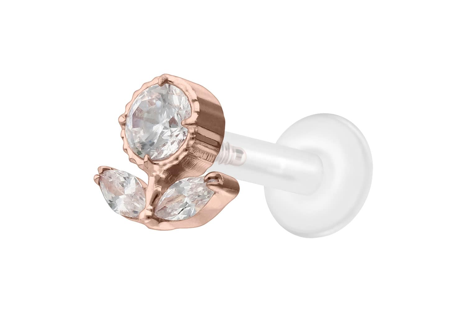 PTFE Labret Piercing mit Innengewinde + Titan-Aufsatz KRISTALLBLUME